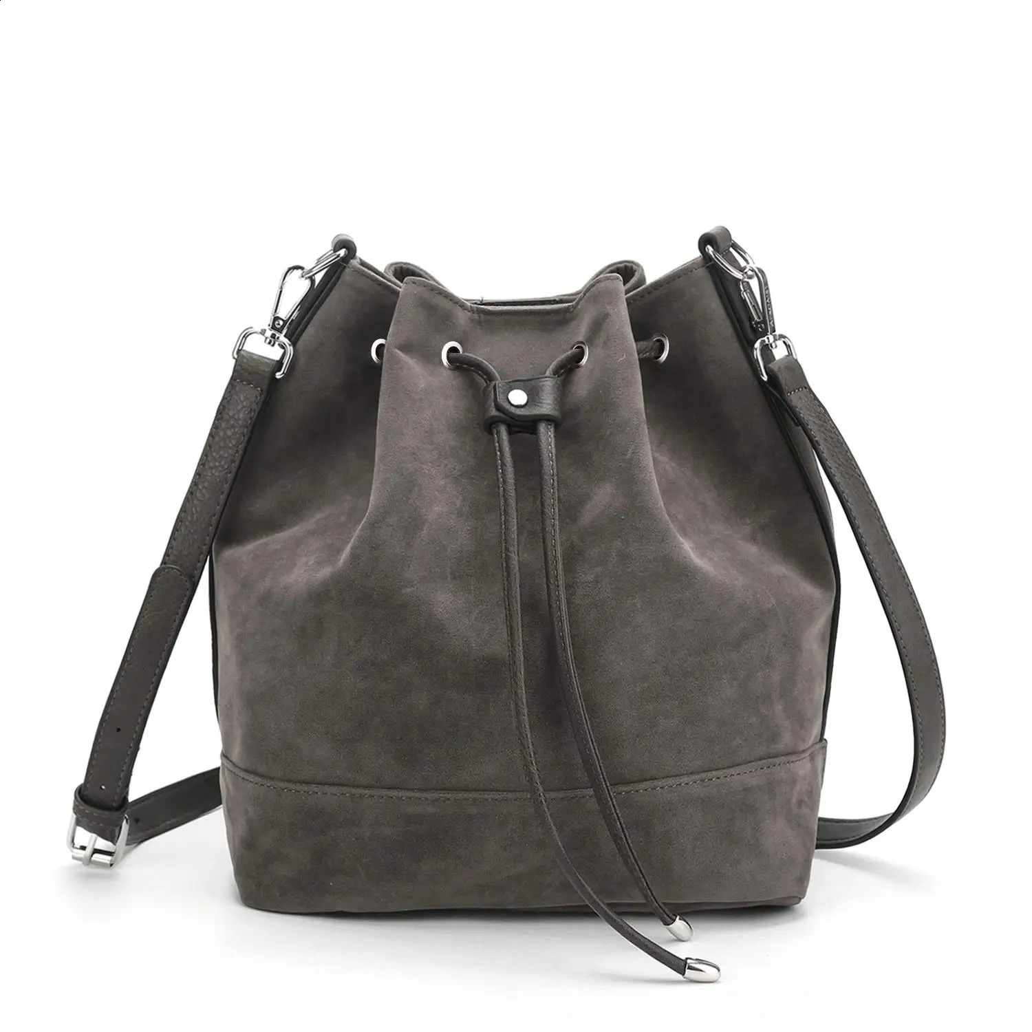 AFKOMST Leather Bucket Bags and Drawstring Crossbody Purse for Women Medium Tote Hobo Handbags with 2 Shouder Straps 250815