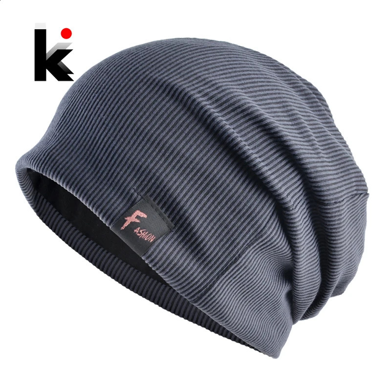 Fashion Beanies Hat Men Loose Casual Skullies Beanie Outdoor Solid Color Knitted Striped Bonnet Hats Mens Autumn Spring Gorras250812