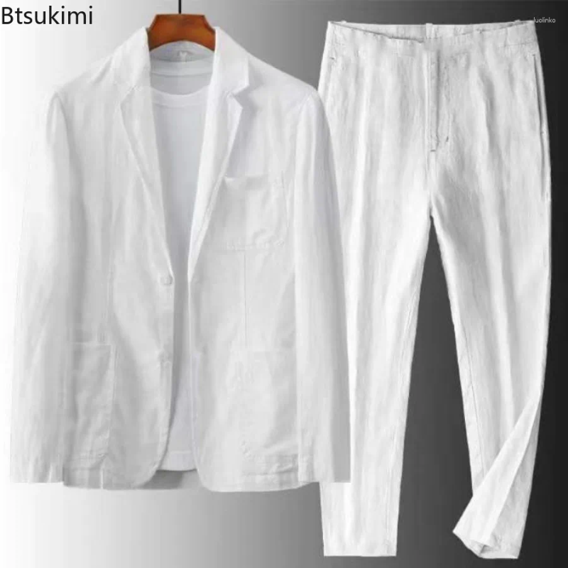Costumes masculins 2025 costume en deux pièces modes de mode de couleur solide en lin pantalon de veste de veste décontractée