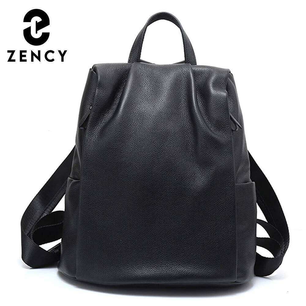 Zency Women Anti-Theft Backpack 100% Genuine Leather White Travel Bag Big Schoolbag For Girls Black Knapsack Laptop 20250818