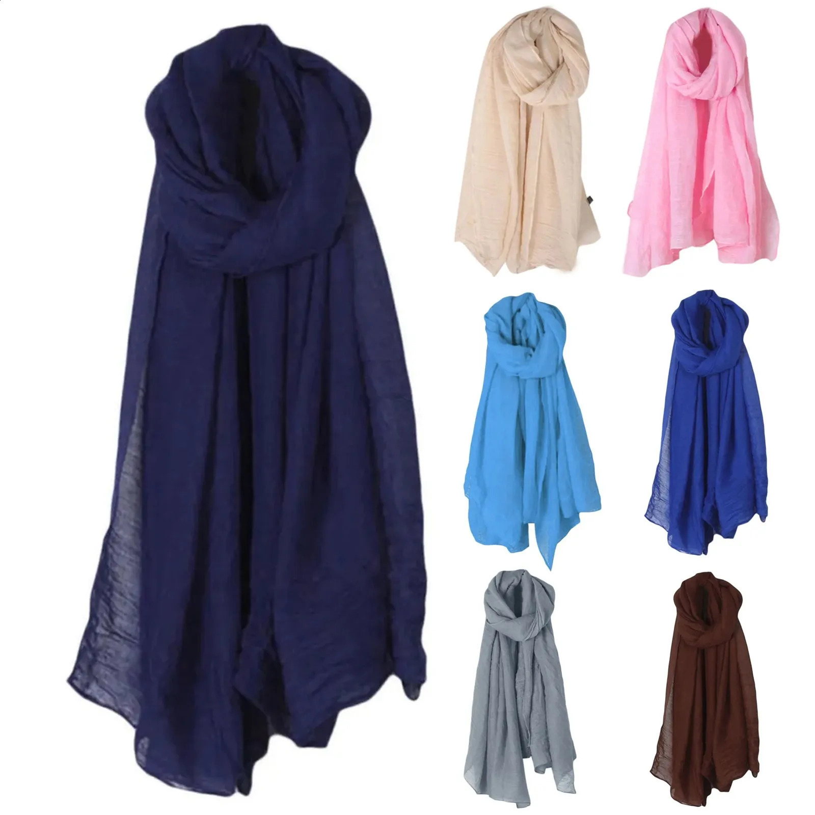 Fashion 16 Colors Women Long Scarf Wrap Scarves Vintage Cotton Linen Large Shawl Hijab Elegant Solid Black Red White250812