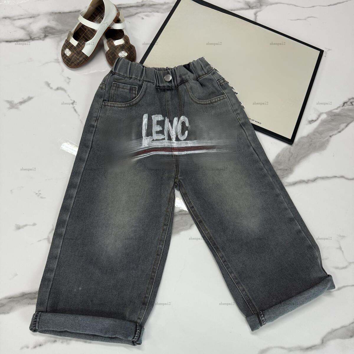 Luxury baby jeans autumn denim Painted letter printing kids pants kids designer clothes Water washed child trousers A730X20N185