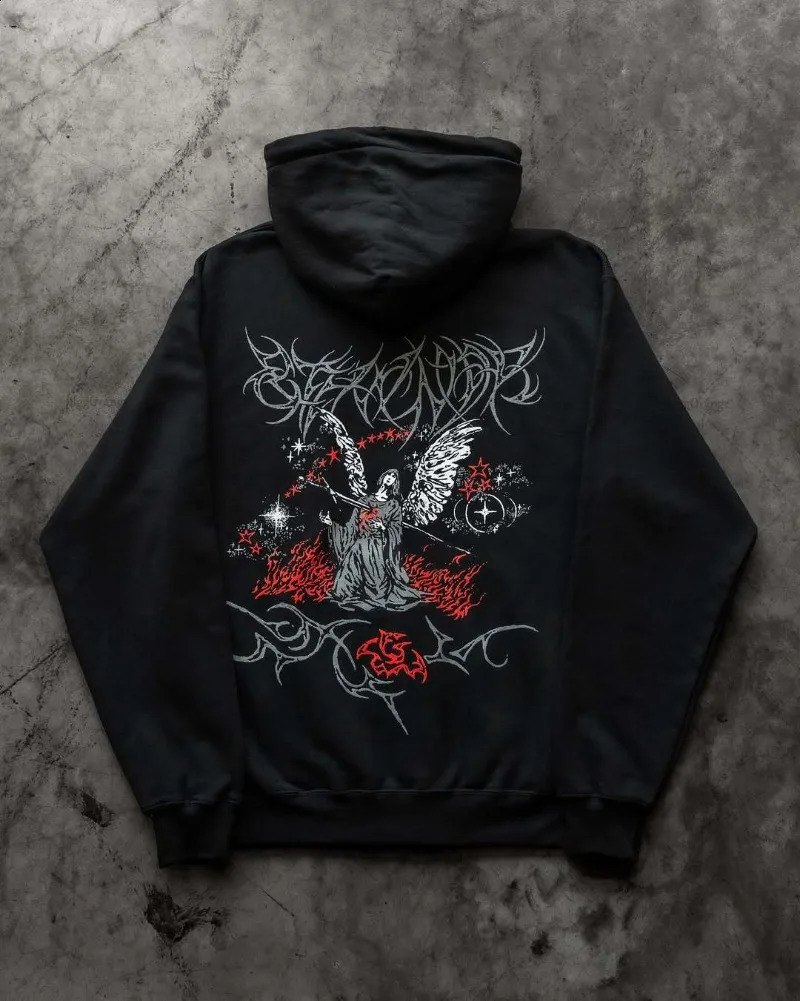 Gothic Punk Streetwear Retro Hip-hop Oversized Zipper Hoodie Men Y2K Casual Fashion Harajuku Rock Letter Loose Sweatshirt Women 250818