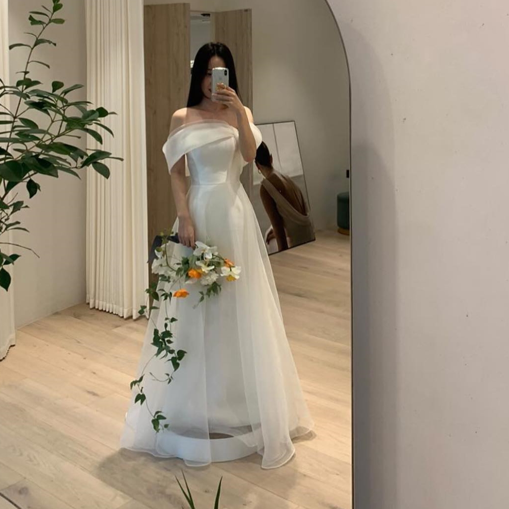 Strapless Organza Short Sleeves Elegant Wedding Dresses A-Line Brides Gowns Women Bridal Dresses Floor Length Custom Made Color/Size