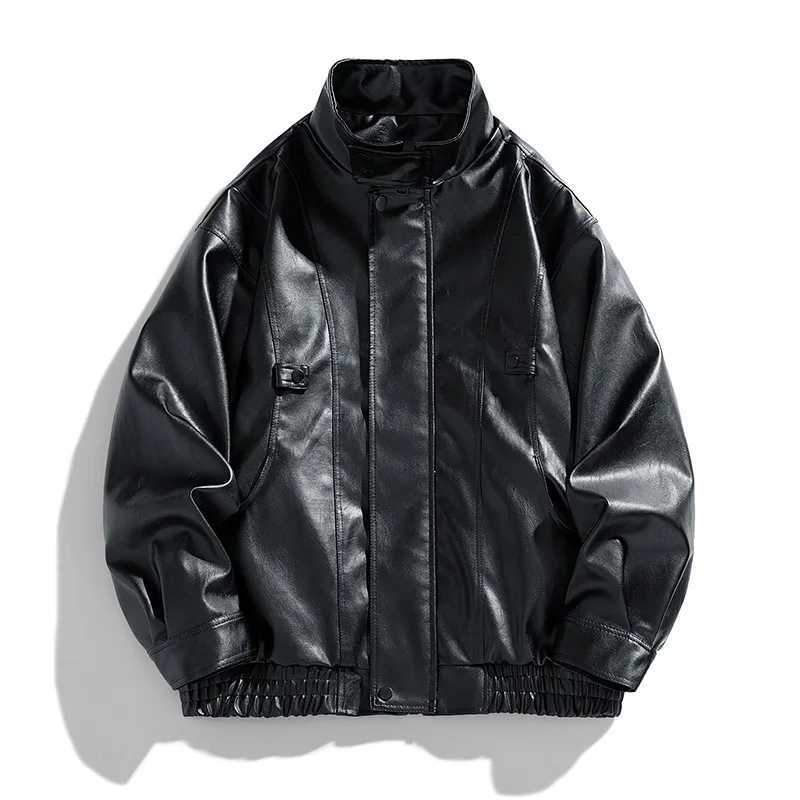 New Motorcycle Leather Jacket Men Bomber Pilot Retro Loose Pu Short Coat Fashion Casual Streetwear Multi Pocket Trend Outerwear XJ250818