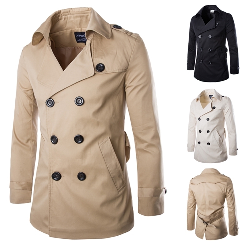 Mens Spring Autumn Windbreak Overcoat 100 Cotton Men Trench Coats With Belt Male Pea Coat Double Breasted Peacoat W04 y250805