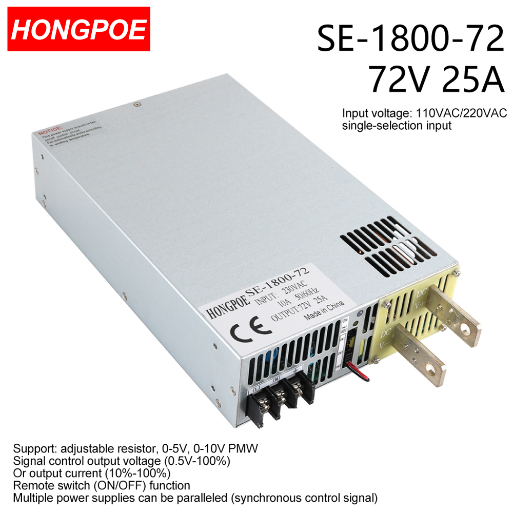1800W 0-72V SMPS CE Certified Adjustable AC-DC Power Supply with 0-5V/0-10V PLC/PMW Signal Control, 72V 25A Transformer for Motor/Battery/Solar P-image-1109295887