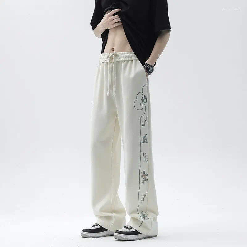 Men's Pants Chinese Printed Casual For Men In Summer Thin Straight And Loose Versatile Wide-leg