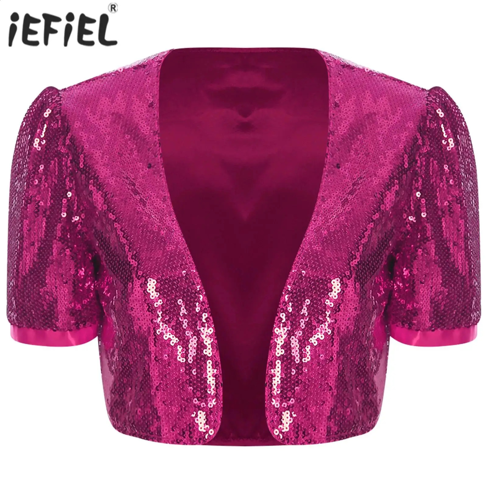 Veste à paillettes pour femmes paillettes ouvertes Front Cardigan Sparkly Crop Blazer Shrug Bolero Azz Dance Crated Tops Clubwear 250808