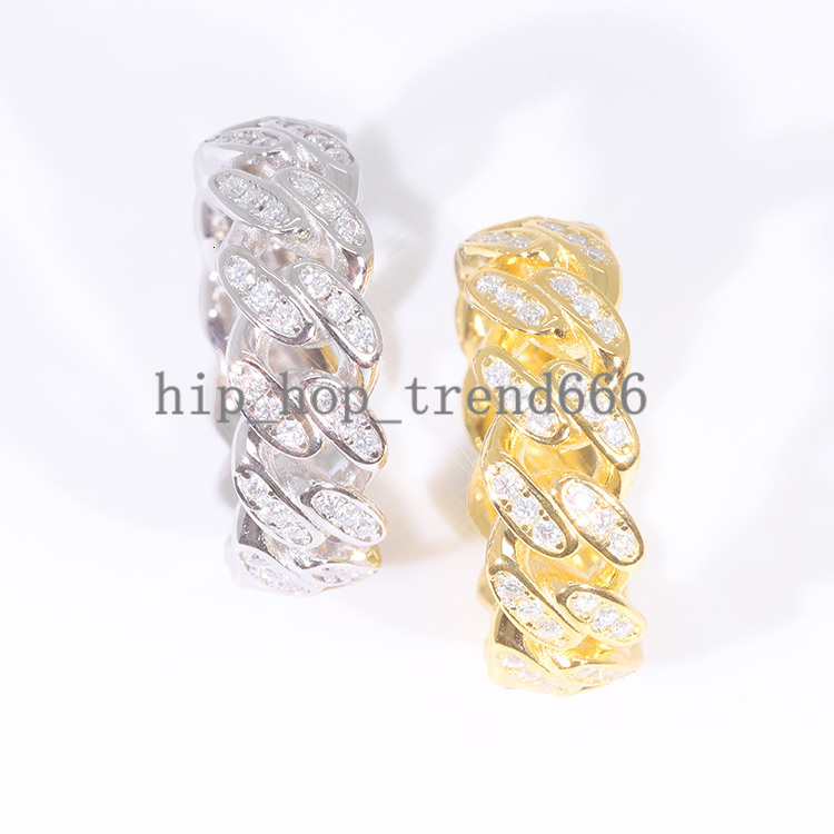Hot Sale Cuban Ring S925 Silver Gold Plated Iced Out Moissanite Diamond Ring Single Row Hip Hop Rings for Men Jewelry