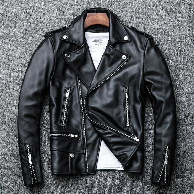 Spring and Autumn Natural Sheepskin Leather Jacket Black Soft Mens Motorcycle Jackets Motor Clothing Biker Slim Short Coat XJ250818