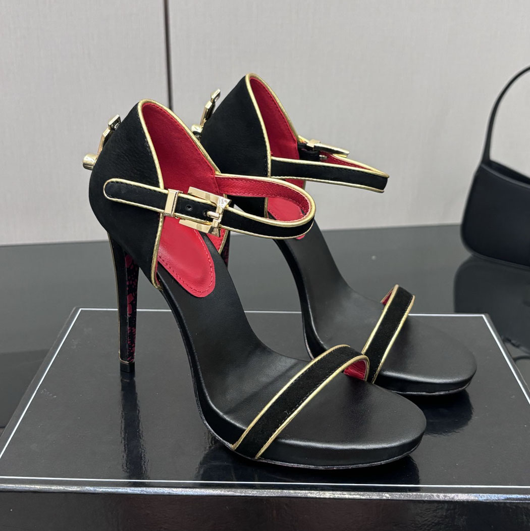 heels designer heels Womens Round head Metal decoration Ankle Strap Stiletto Heel Sandals Tie Pumps Fashion Luxury Dress Shoes Party Shoes Genuine L