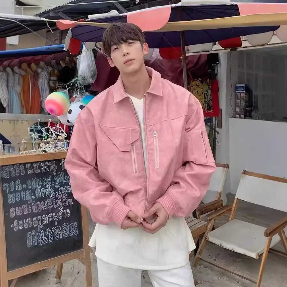 Retro American Vintage Jacket Mens Spring Autumn Zipper Decorated PU Leather Coat Casual Loose Fit Regular Length Top XJ250818