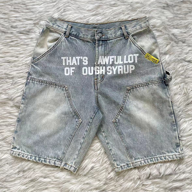 Men's Summer Denim Cargo Shorts Straight Baggy Jeans Shorts