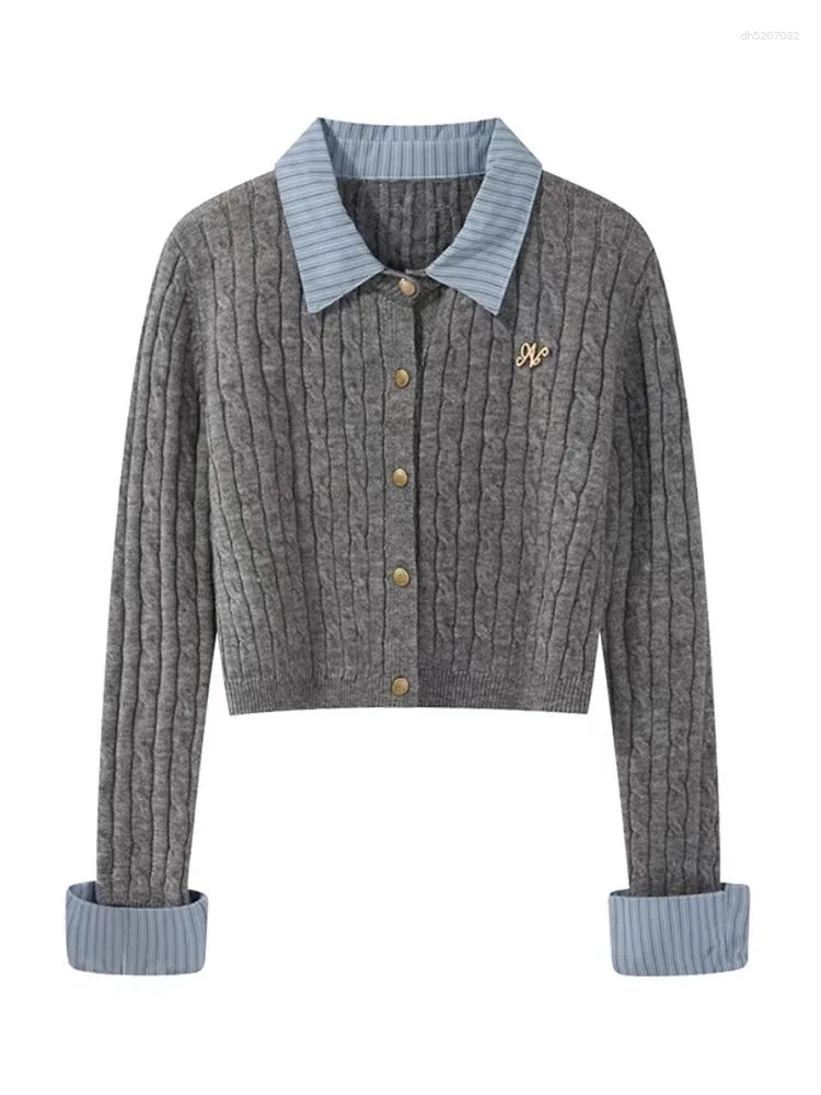 Women's Knits Grey Cardigan Knitted SweaterHarajuku 9Os Aesthetic Y2k Long Sleeve Sweater Jumper Vintage 2000s Clothes 2025