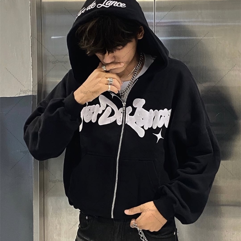 American Retro Dart Pattern Casual Loose Cotton Zipper Hoodie Men Street Hip-hop Harajuku Y2K Fashion Oversized Sweatshirt Women 250813