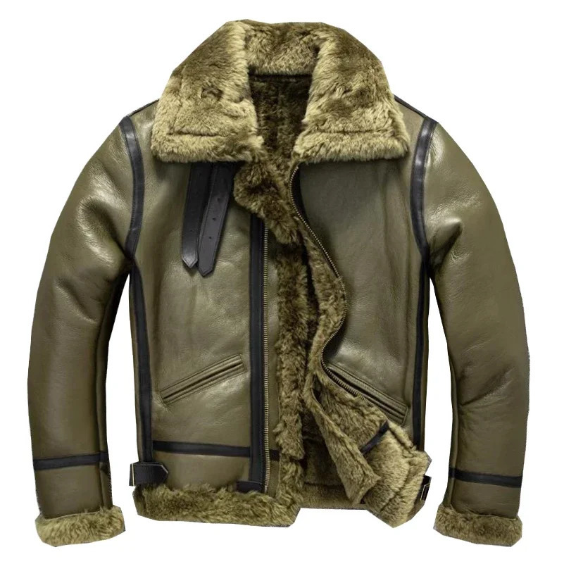 Mens High Quality Winter Real Sheepskin Pilot Jacket Man Super Warm Genuine Sheep Leather B3 Shearling Bomber Fur 250818