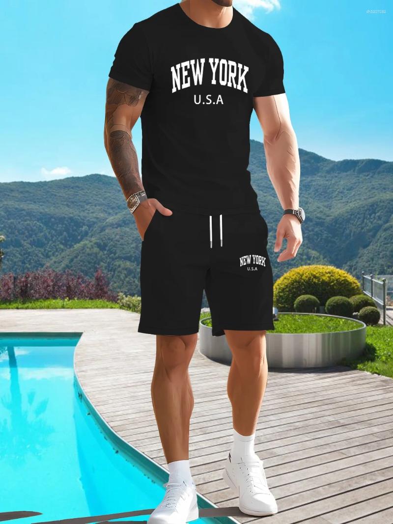 Men's Tracksuits Summer Fashionable Casual Set High-definition Pattern Printed Short Sleeved T-shirt Drawstring Sports Shorts Two-piece Se