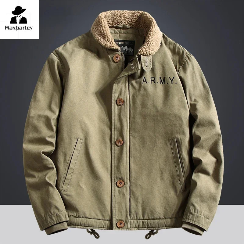Veste chaude pour hommes vintage Mode épaissie de laine épaissie manteau de randonnée de haute qualité collier de fourrure de fourrure parka ski