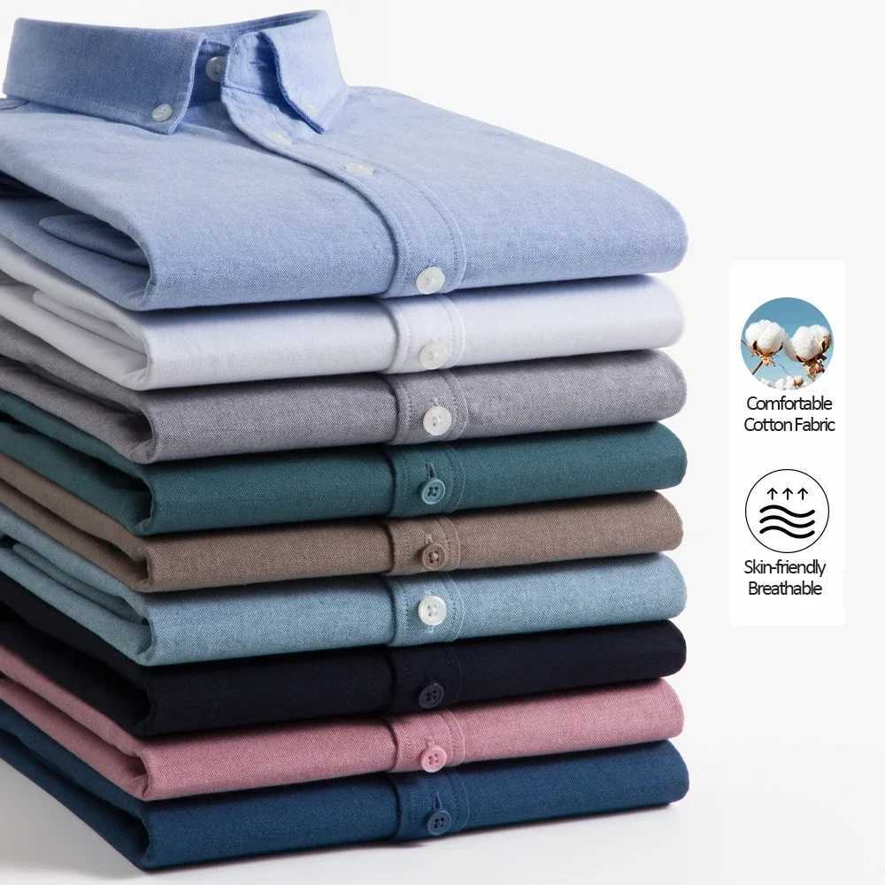 Mens Slim-Fit Oxford Cotton Shirt Long Sleeves Casual Breathable Fabric Exquisite Craftsmanship Brand with OEM Processing Z250818