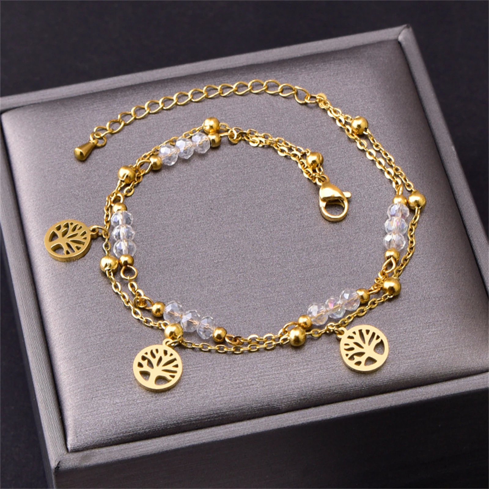 316L Stainless Steel Crystal Eyes Tree Of Life Pendant Anklets Ladies Fashion Trend High Jewelry Beach Accessories 250815