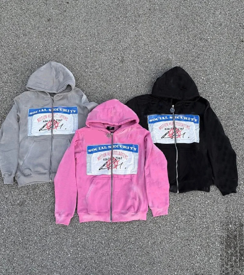 Y2K retro autumn hoodies for men and women printed personalized patterns street style hooded cardigan long sleeves 250818
