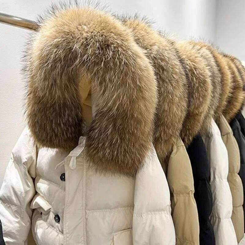 Parker White Duck Warm Hooded Women's 2025 New Fashion Big Fur Collar High Quality Women Down Jacket H478 20250818