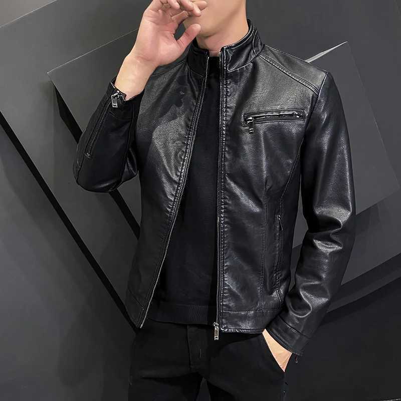 Motorcycle Leather Jackets Mens Business Fit Brand Slim Men Casual Biker Zipper PU Leather Jackets Male New Mens Leather Jacket XJ250818