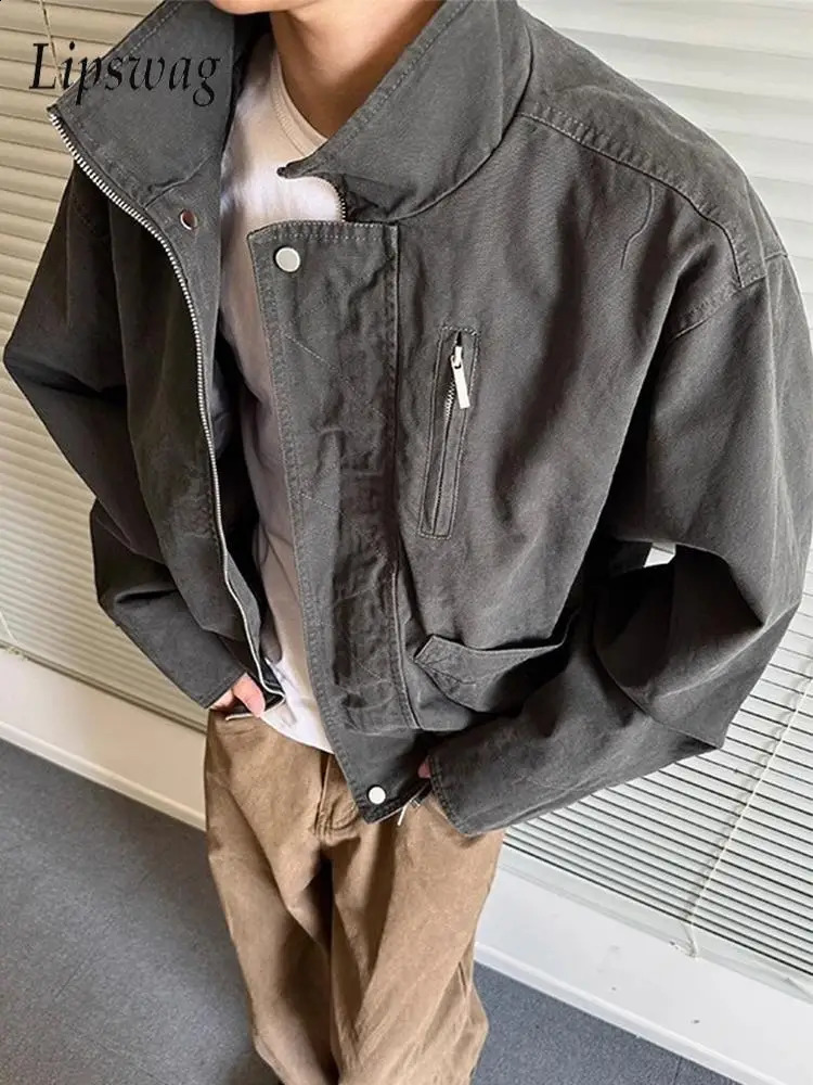 Streetwear Vintage Mens Short Jackets Autumn Casual Slim Long Sleeve Crop Jacket Coats For Mens Outdoor Fashion Outerwear 250815