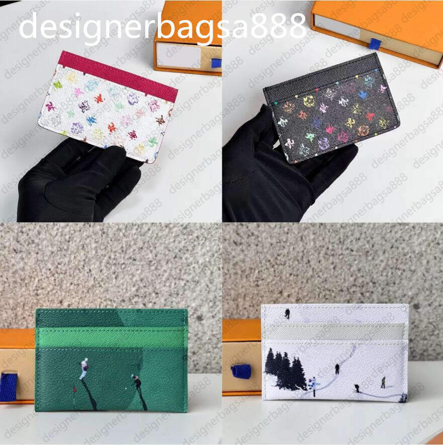 Card Holder Women Wall Purses Designer Handbag Black Small Bag Genuine Leather Mini Branded Brand Name Bags Walls Designers Woman Takashi MURAKAMI 1