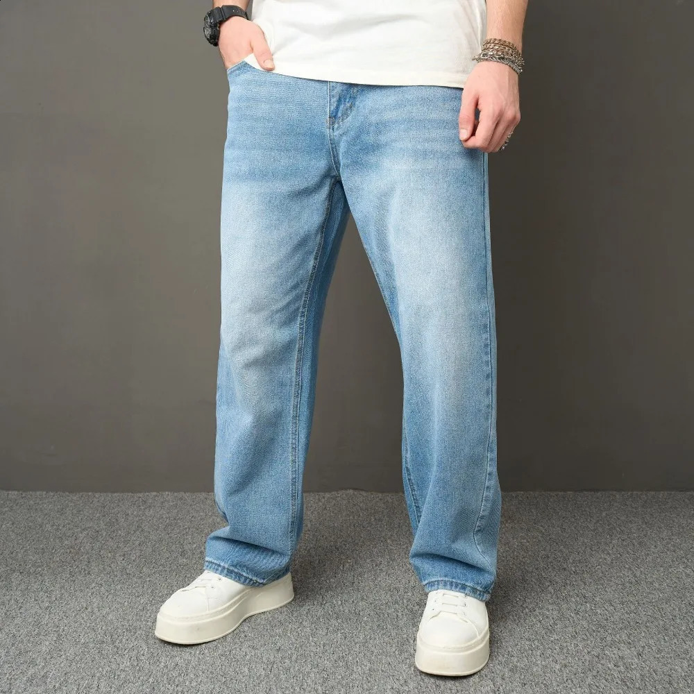 Denim Pants Men Jeans Long Pant Zipper Splice Simple Pockets Casual Print Regular Autumn Winter High Waist Straight Trousers250813