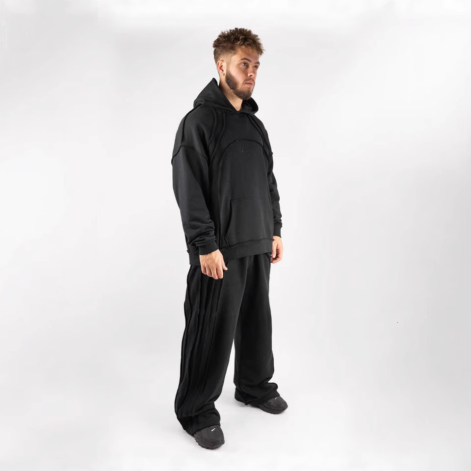 Unique Reverse Stitching Craft Solid Color Unisex Casual Street Fashion Versatile hoodie Sweatshirt and Sweatpants