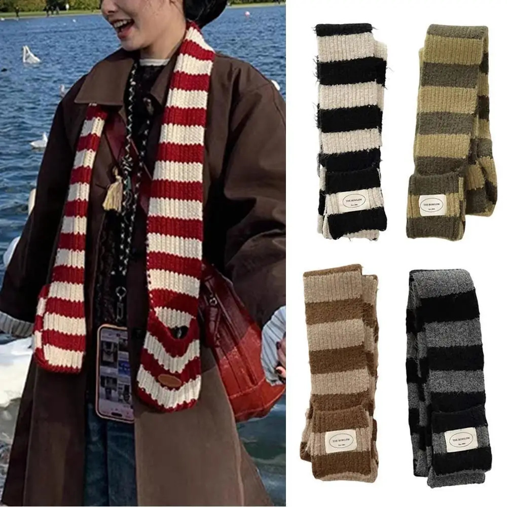 Retro Warm Winter Scarf Soft Striped Long Scarves Korean Thin And Narrow Long Scarf Harajuku Y2K Fashion Knitted Long Scarves 250811