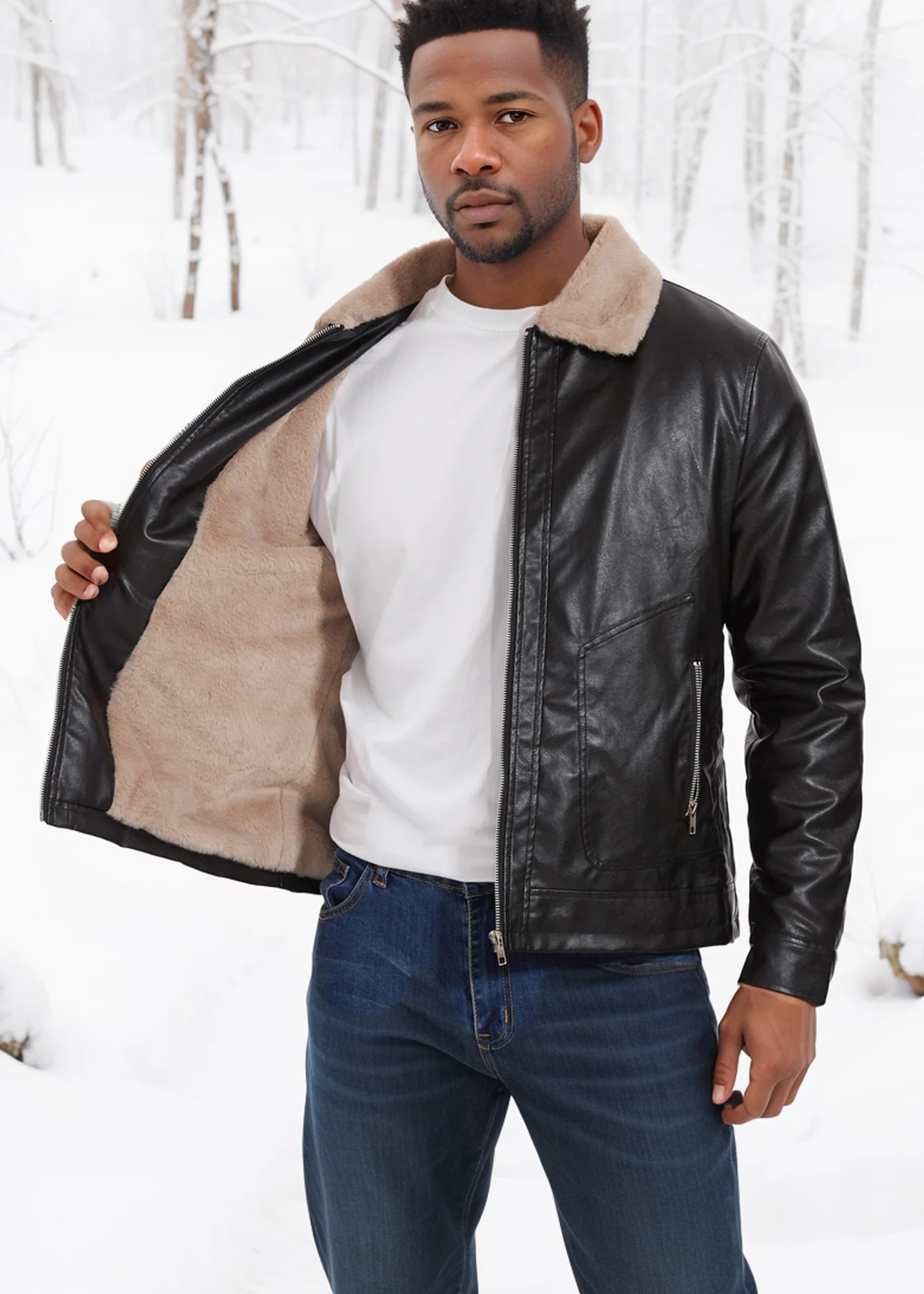 Mens Padded Lapel Leather Jacket Winter Fashion 250818
