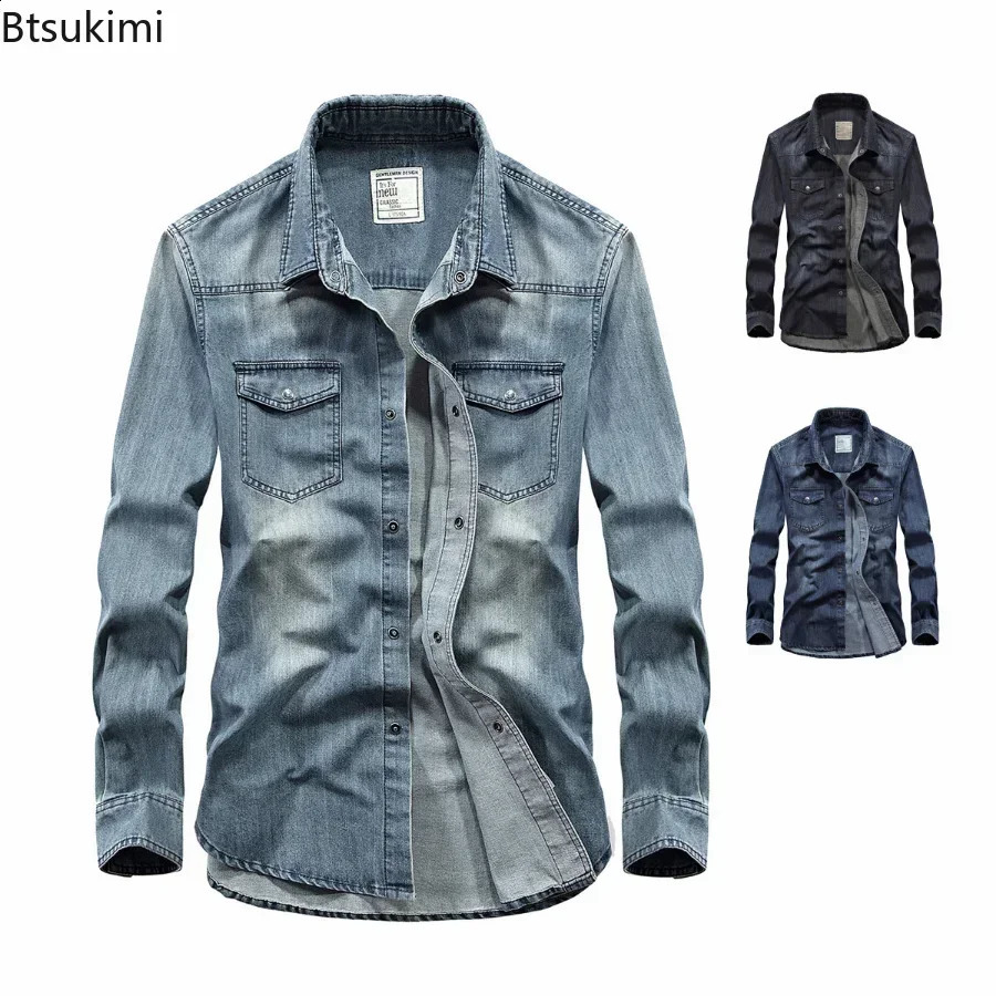 Mens Denim Jeans Shirt Long Sleeve 100% Cotton High Quality Handsome Hombre Casual Jean Top Male Shirts Plus Size 4XL 250801