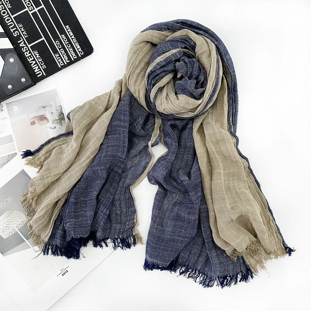 Écharpe rayée en lin en coton pour hommes écharpes patchwork d'hiver d'automne