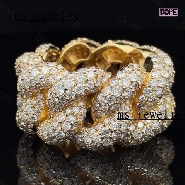 Hip Hop Rings VVS Moissanite Iced Out 925 Sterling Silver Gold Plated Bling Miami Cuban Link Moissanite Ring