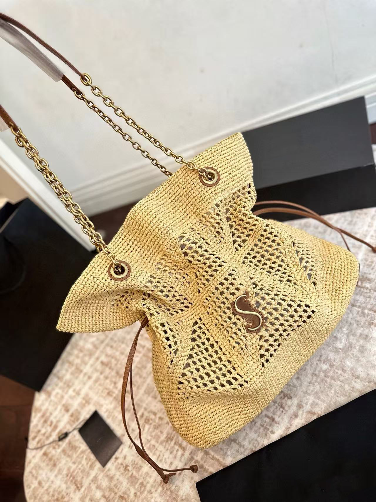 Flower Shape Chain Bag Large Shoulder Bag Fashion Jamie Designer Clutch Bags Women Daily Purse Straw Tote Bag Beach Bag Shoulder Bags Luxury Bag Lad