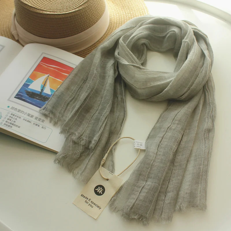 130*40cm Small Scarf Women Cotton Linen Solid Scarf Neckwear Unisex Children Spring Autumn Winter Female Foulard Wrap Muffler250812