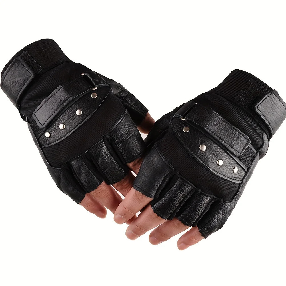 Spring Autumn Men Genuine Leather Gloves Slipresistant Half Finger Goatskin Fingerless Gym Fitness Driving Male 250811