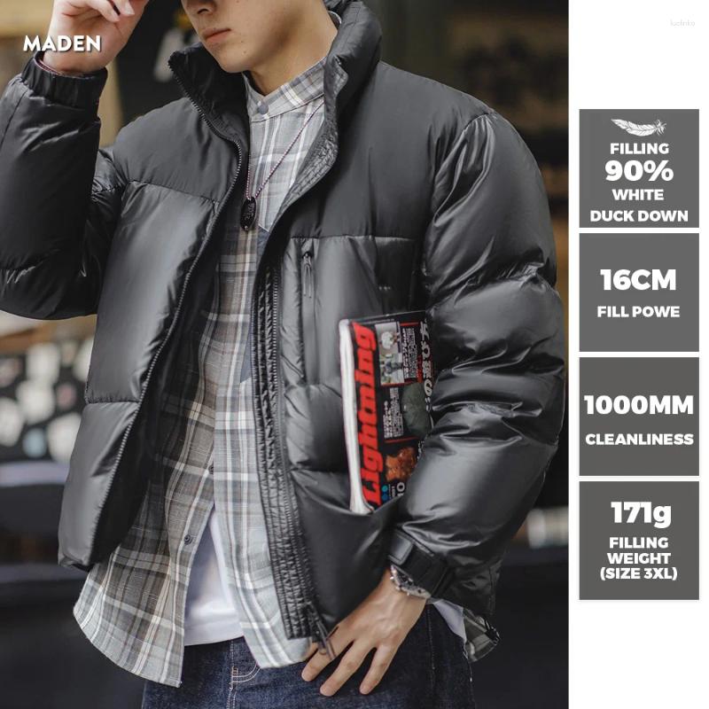 Men's Down Maden Black Spliced Jacket With 90% White Duck Stand-up Collar Thickened And Cold-proof For Winter Warm Coat