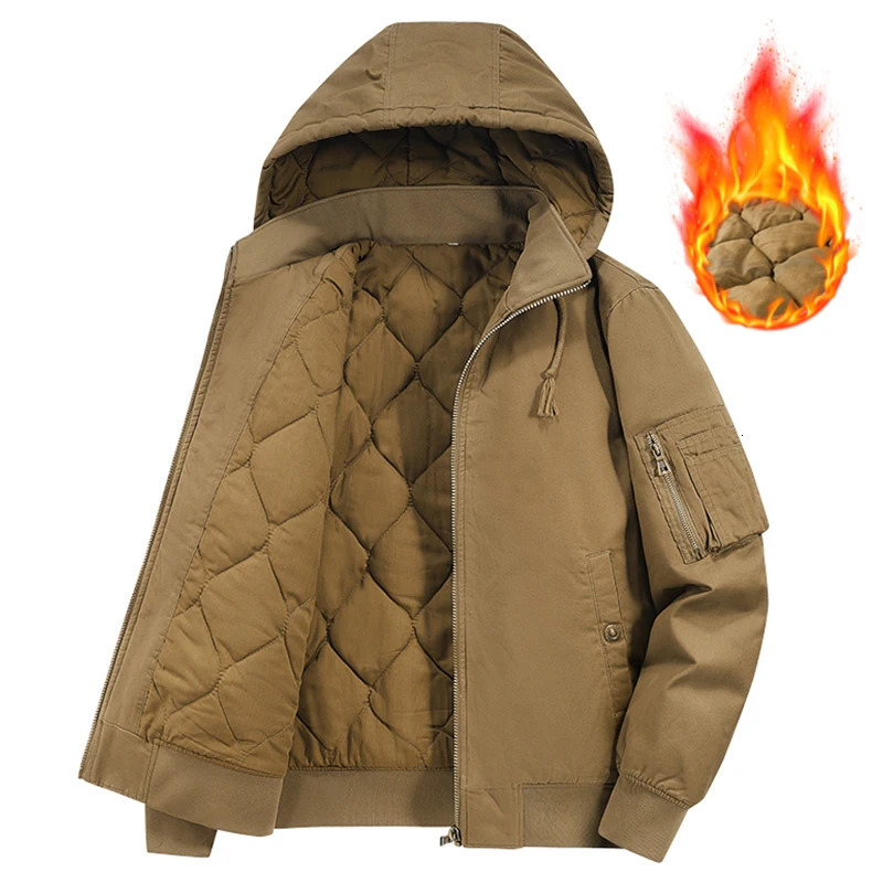 Winter Men Cotton Jacket Warm Thick Windproof Coat Outdoor Pockets Tactical Zip Parkas Detachable Hat Bomber Male 250818