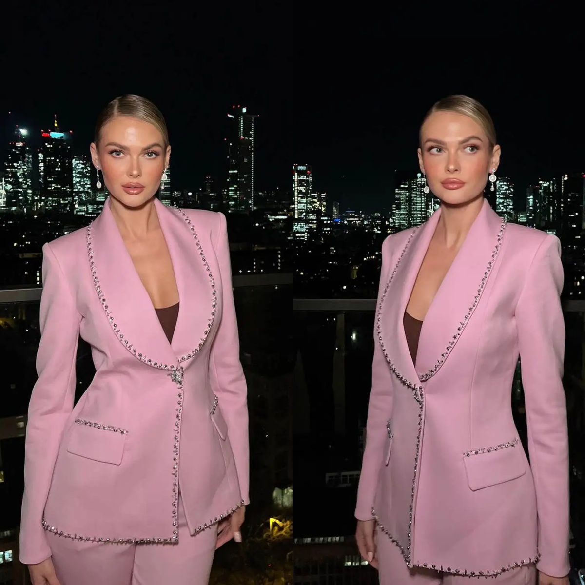 Red Carpet Women Suit Set Blazer Pants 2 Piece Beading Shawl Lapel Party Jacket Tailored Formal Office Lady Prom Coats