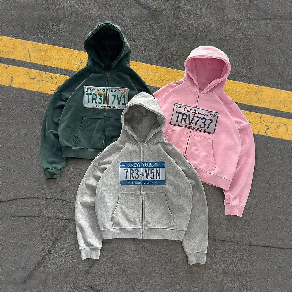 Retro Y2K Men and Women High street fFashion trend Hoodie Personality Jacket Letter pattern printed Hooded Zipper Sweatshirt 250818