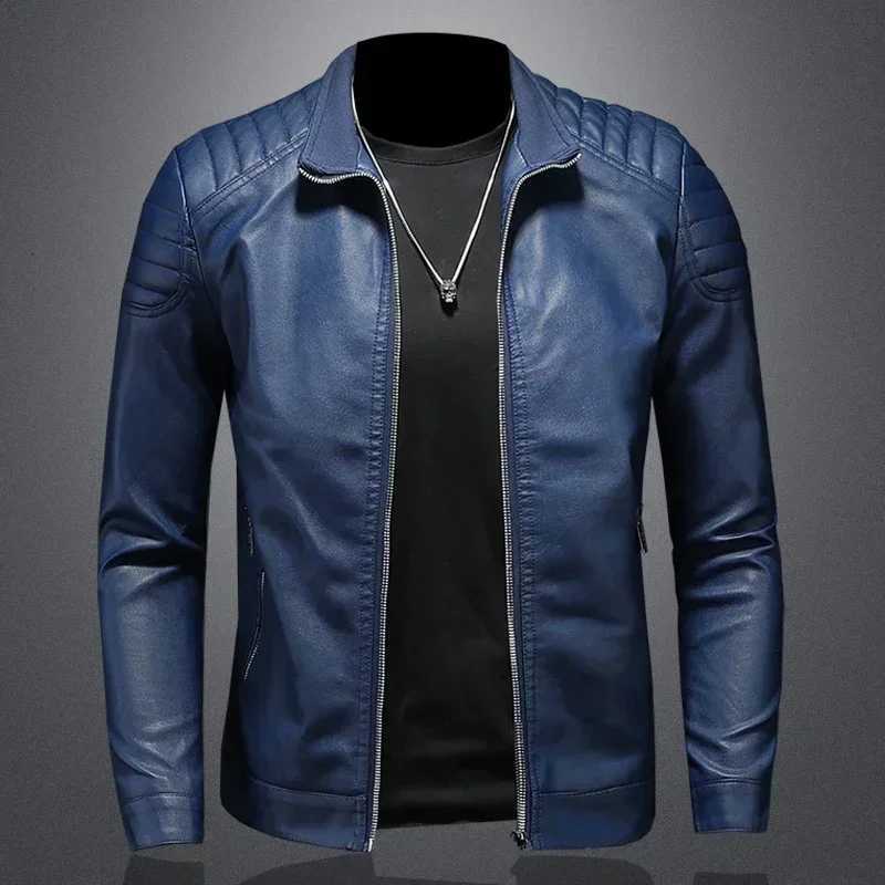 Men Standing Collar Jacket Leather Motorcycle Jacket Men Bomber Leather Coat Fashion Trend Personalized Leather Winter Clothing XJ250818