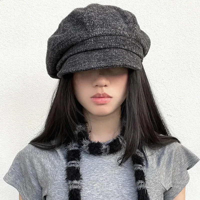 Japanese Retro High-end Sense Solid Color Knitted Berets Cap for Women Autumn Winter Versatile Warm Literary Octagonal Hat 250814