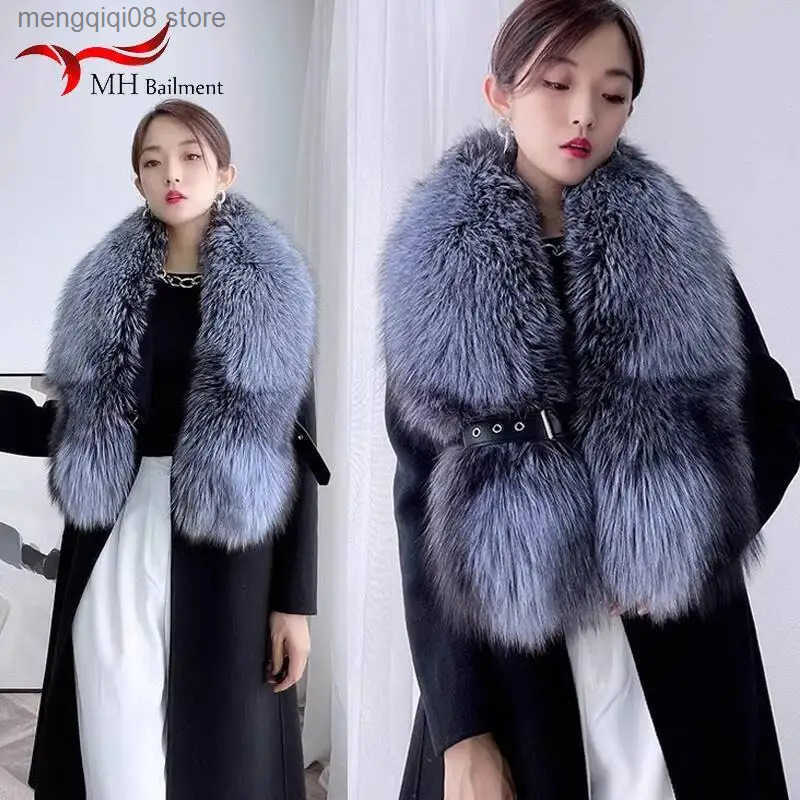 Écarpe de fourrure de renard hivernal long collier de fourrure Silver Fox Real Fur Châle écharpes russes pour les dames couche de luxe écharpes p