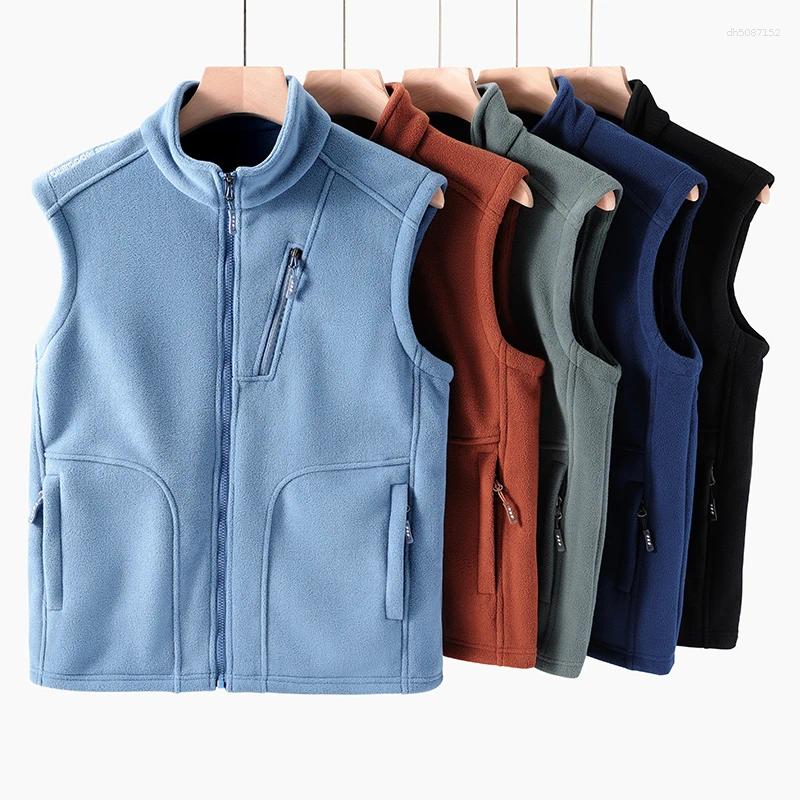 Men's Down Autumn Winter Warm Polar Fleece Vest Standing Collar Windproof Simple Solid Color Thin High Trend All Quality Fabric Comfortable