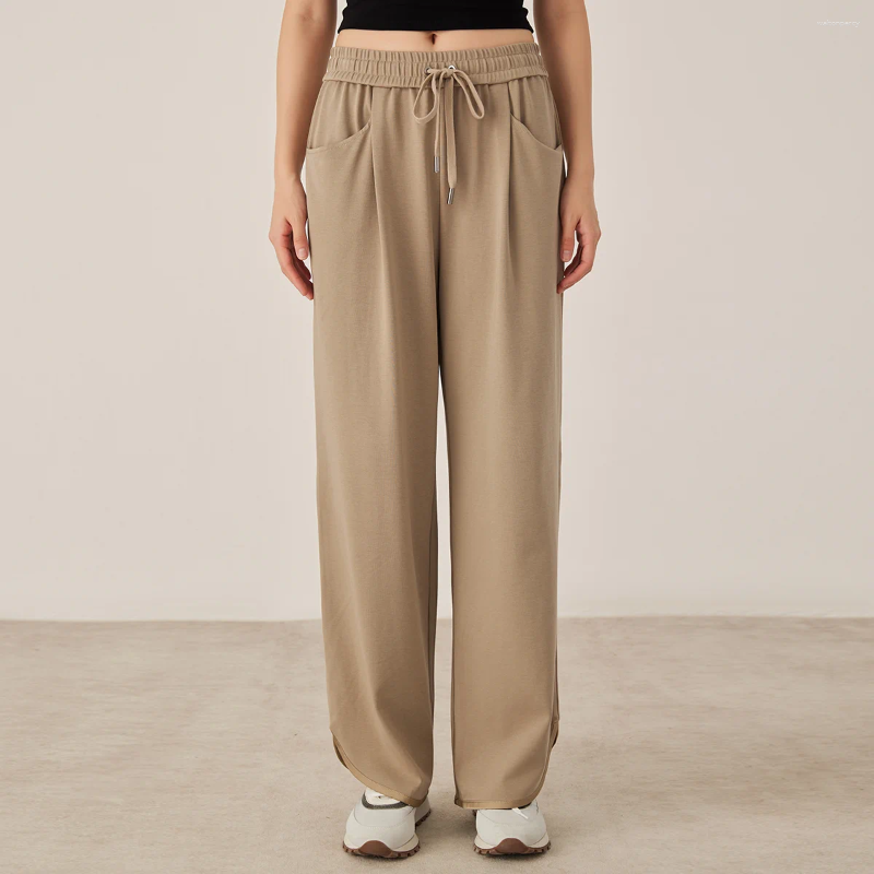 Pantalon féminin KL752369 Lounge large dure à coton Mélange de coton Trache à cordon Vêtements d'automne décontractés