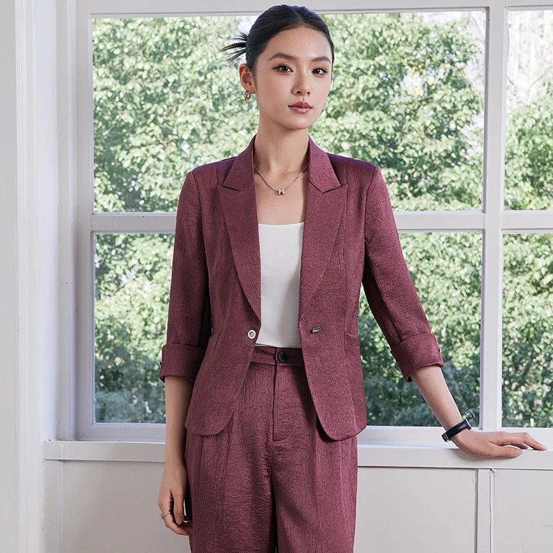 Fashion Office Ladies Blazer and Pants Suit Formal Angola Red Women Jacket Trouser Business Work Wear 2 Piece Set 250818